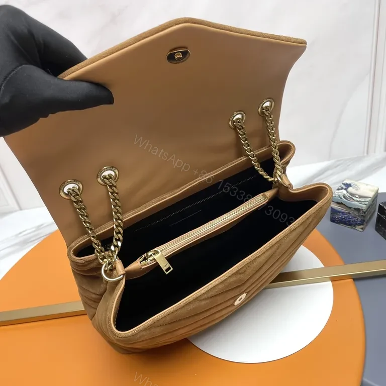 View 9 of Chic Camel Suede Quilted Shoulder Bag with Gold Hardware