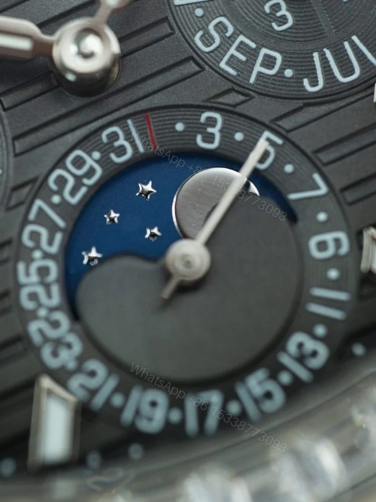 View 3 of Replica Patek Philippe Nautilus Grey Dial Leather Strap 40mm