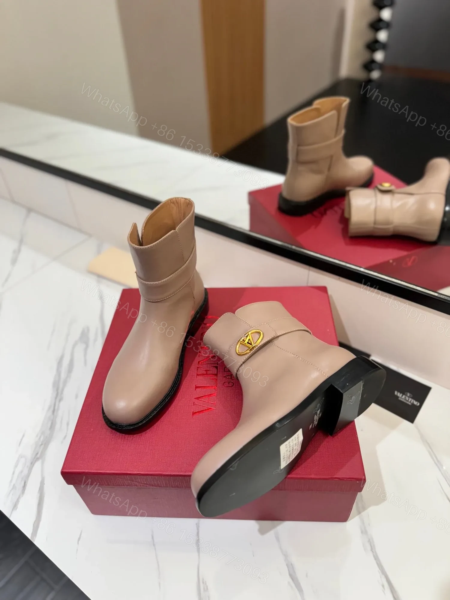 View 6 of Valentino Women Beige Leather Ankle Boots