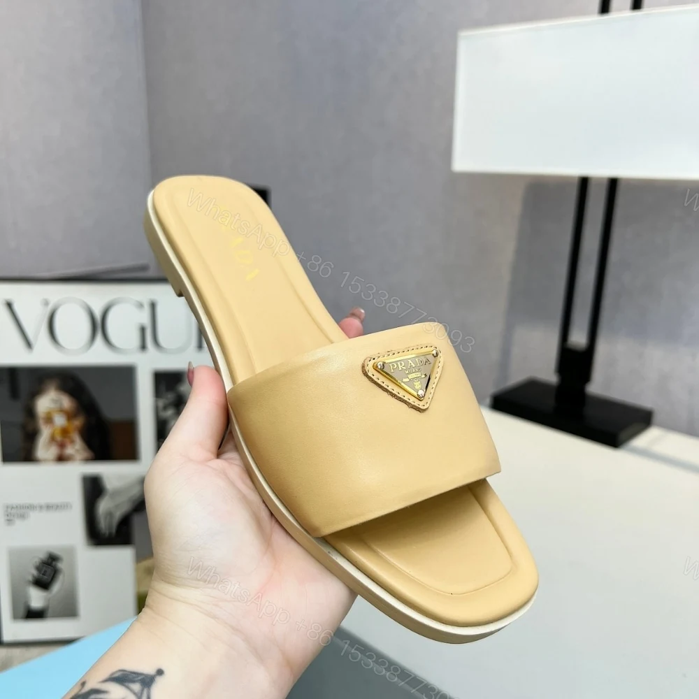 View 5 of PRADA SAFFIANO PATENT LEATHER SLIDES BEIGE