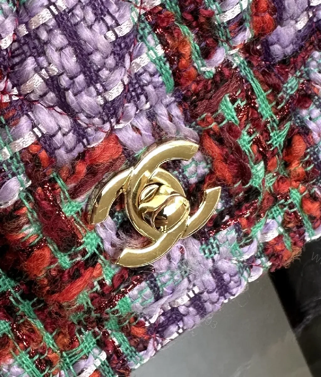View 8 of Chic Textured Tweed Shoulder Bag with Gold Charm