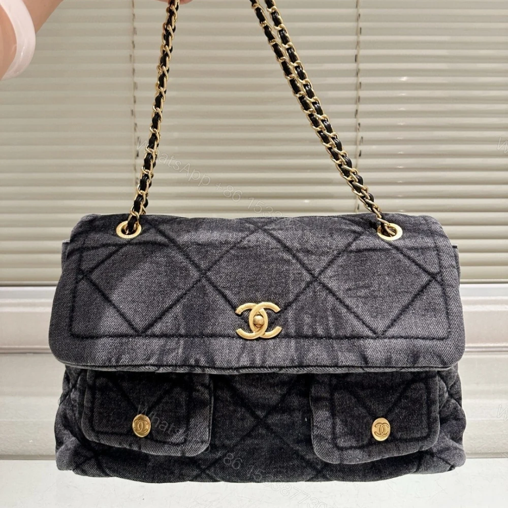 View 3 of Chanel Maxi Flapbag Washed Denim And Gold Tone Metal Black 30Cm
