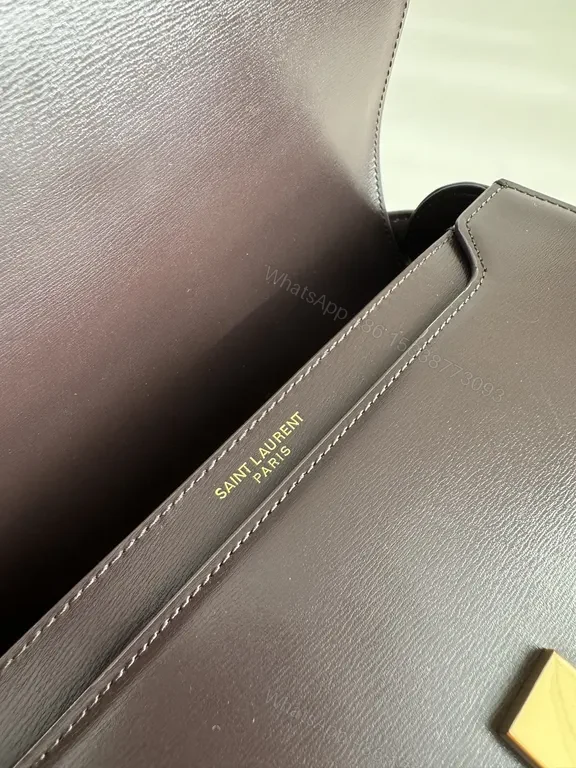 View 9 of Plum Leather Structured Shoulder Bag with Gold Hardware