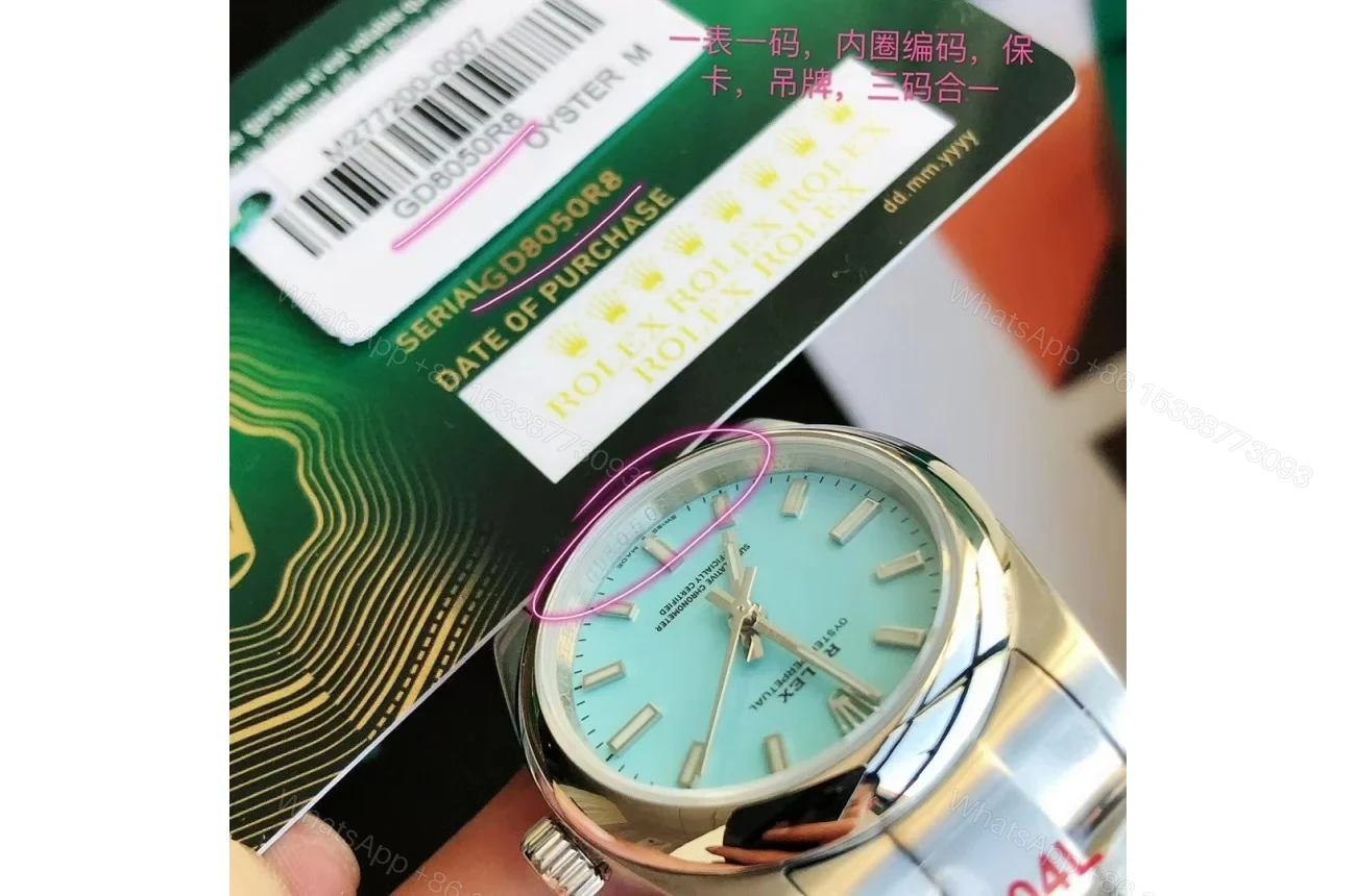 View 6 of Replica Rolex Oyster Perpetual SS/SS Tiffany Blue/Stk 31/41 mm