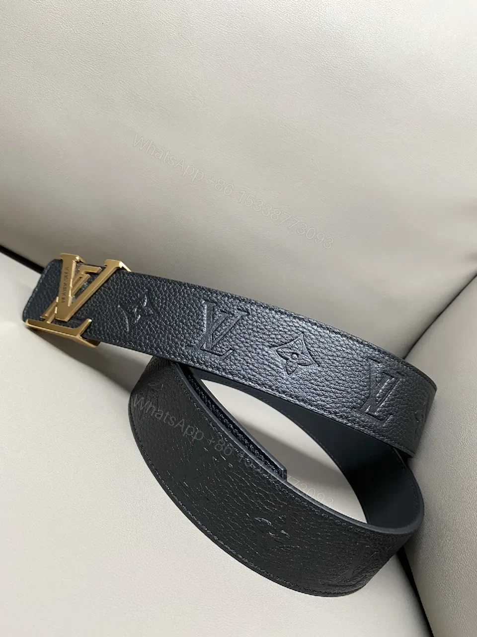 View 5 of Premium Leather Belt with Gold-Accent Buckle, Subtle Texture, Luxury Style
