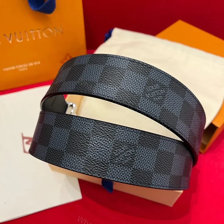 View 5 of Lux Damier Belt with Gold LV Emblem â€“ Contemporary Comfort