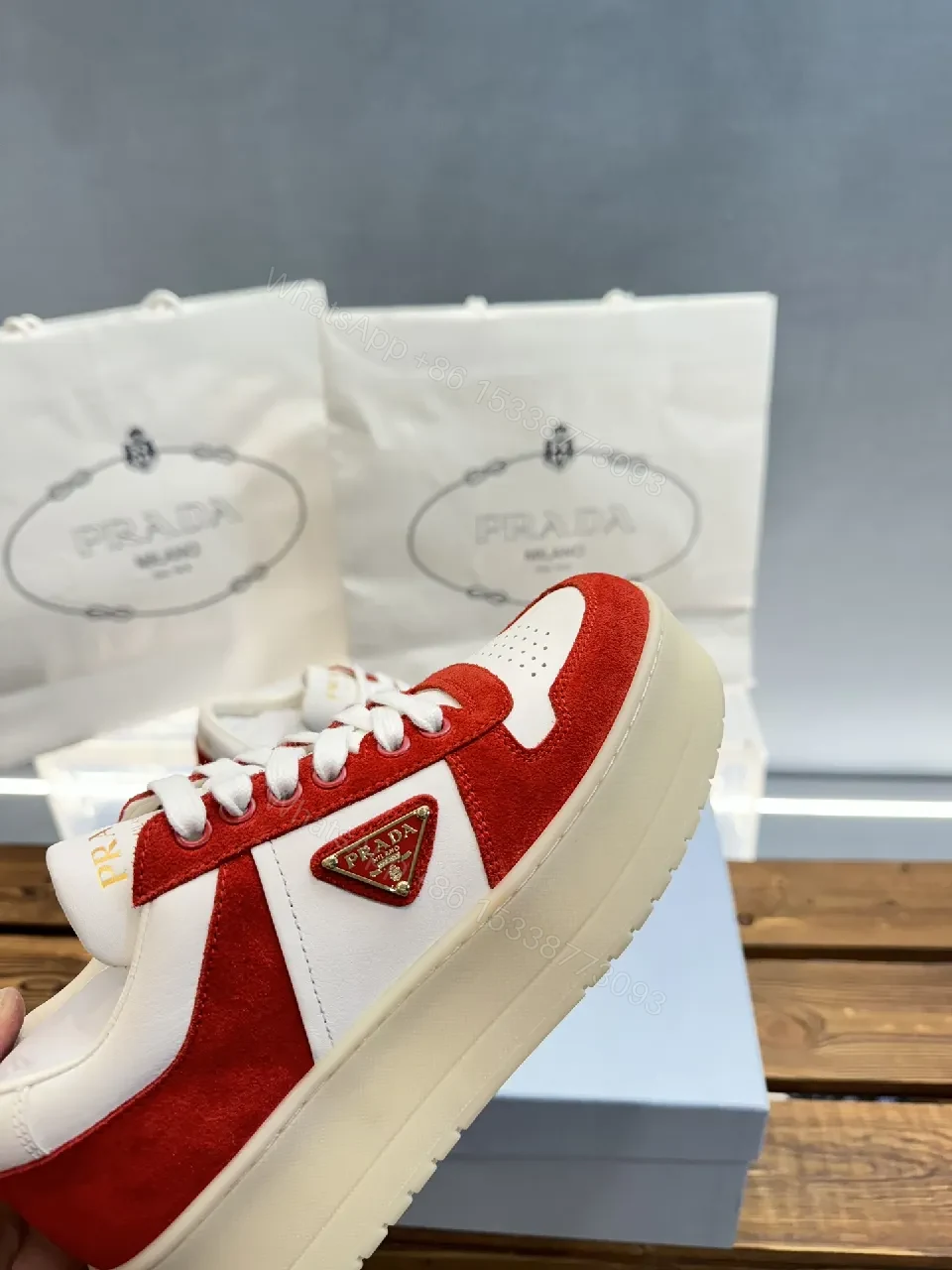 View 7 of Bold Red & White Platform Sneaker: Luxe Crest Edition