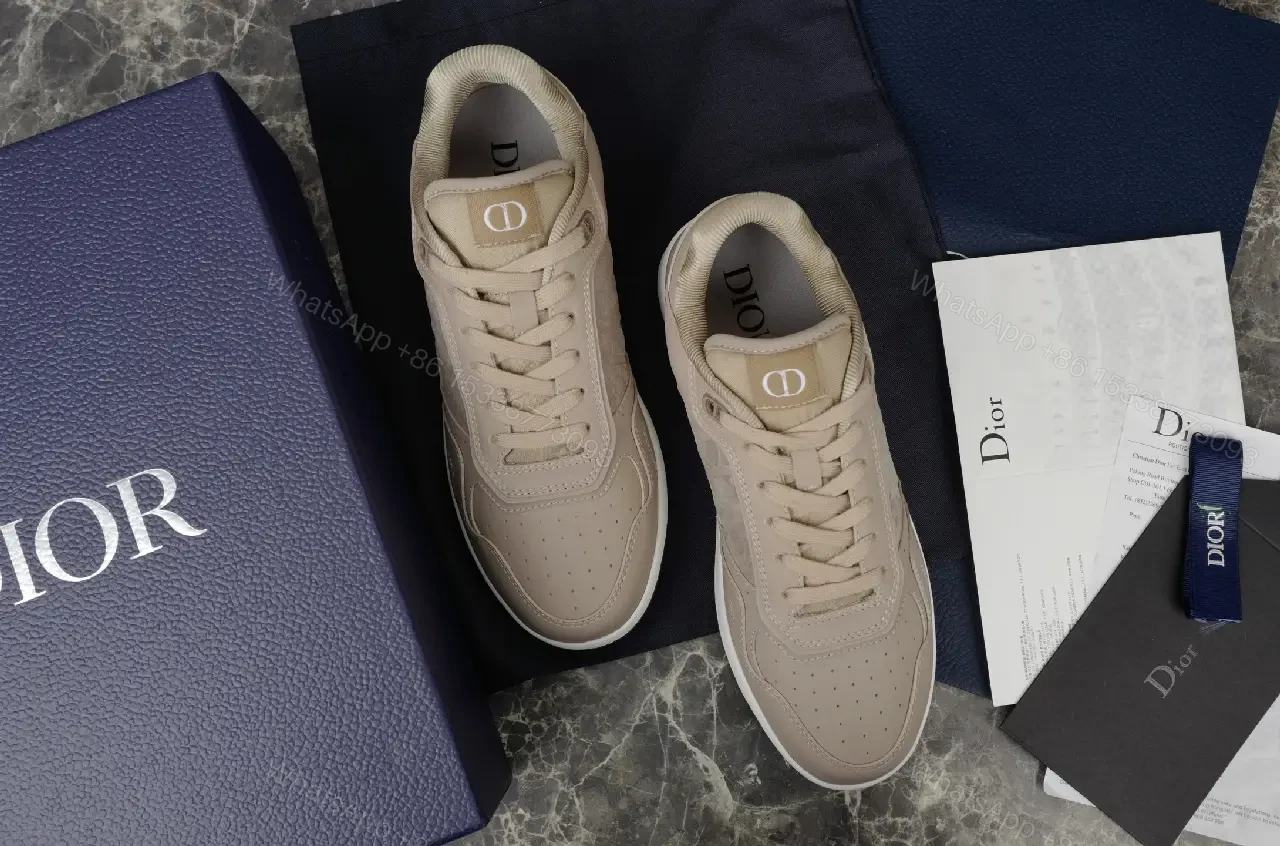 View 6 of Beige Leather Streetwear Sneakers, Low-Top, Dior-inspired