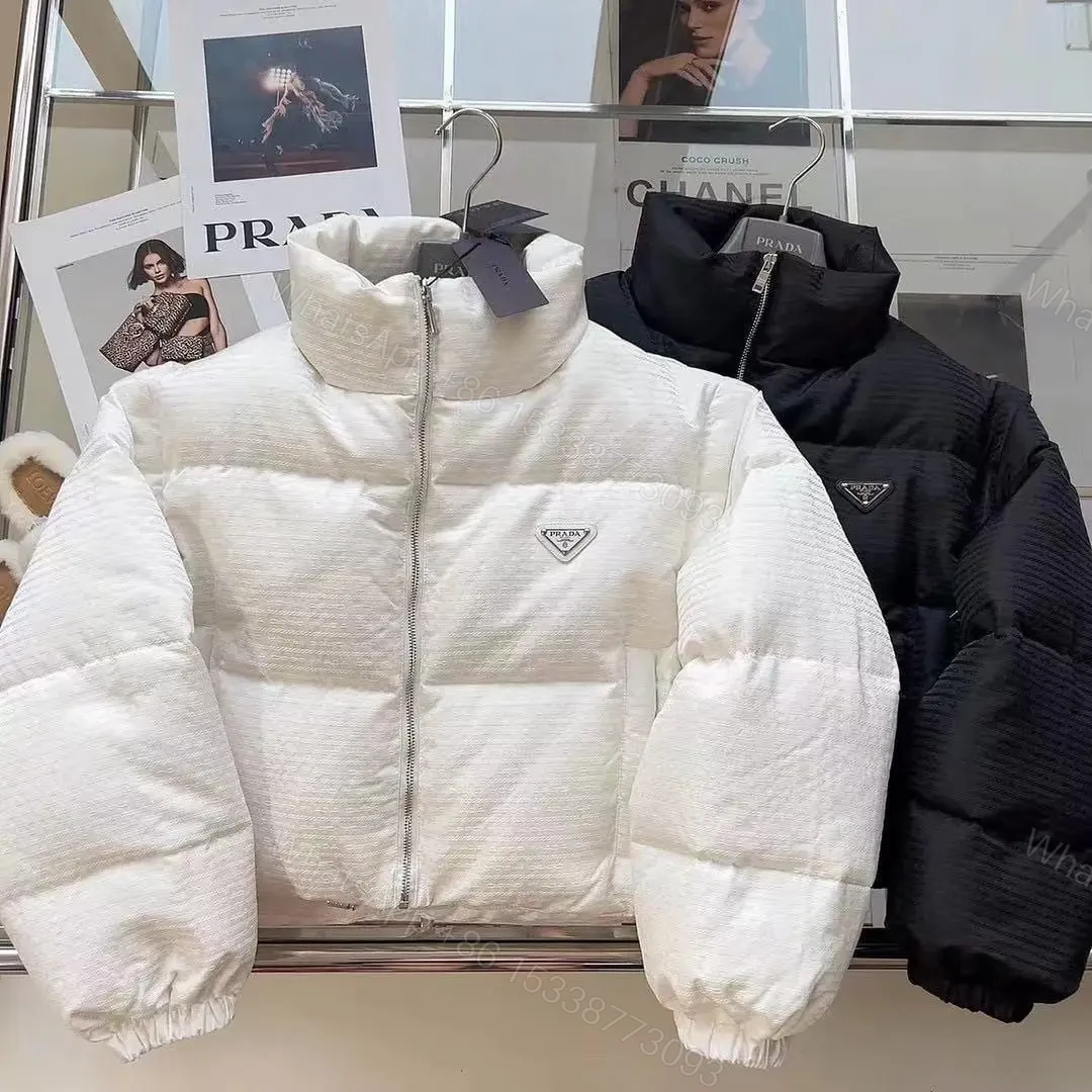 Prada Re-Nylon Cropped Down Jacket in White — view 1