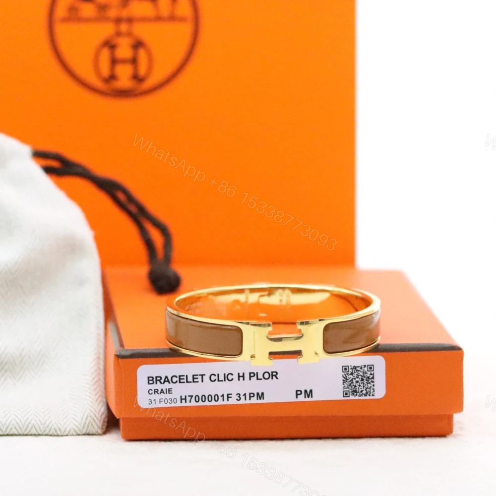 View 8 of 高仿Hermes*ClicH系列H700001F9X鍍金琺瑯手鐲青銅色