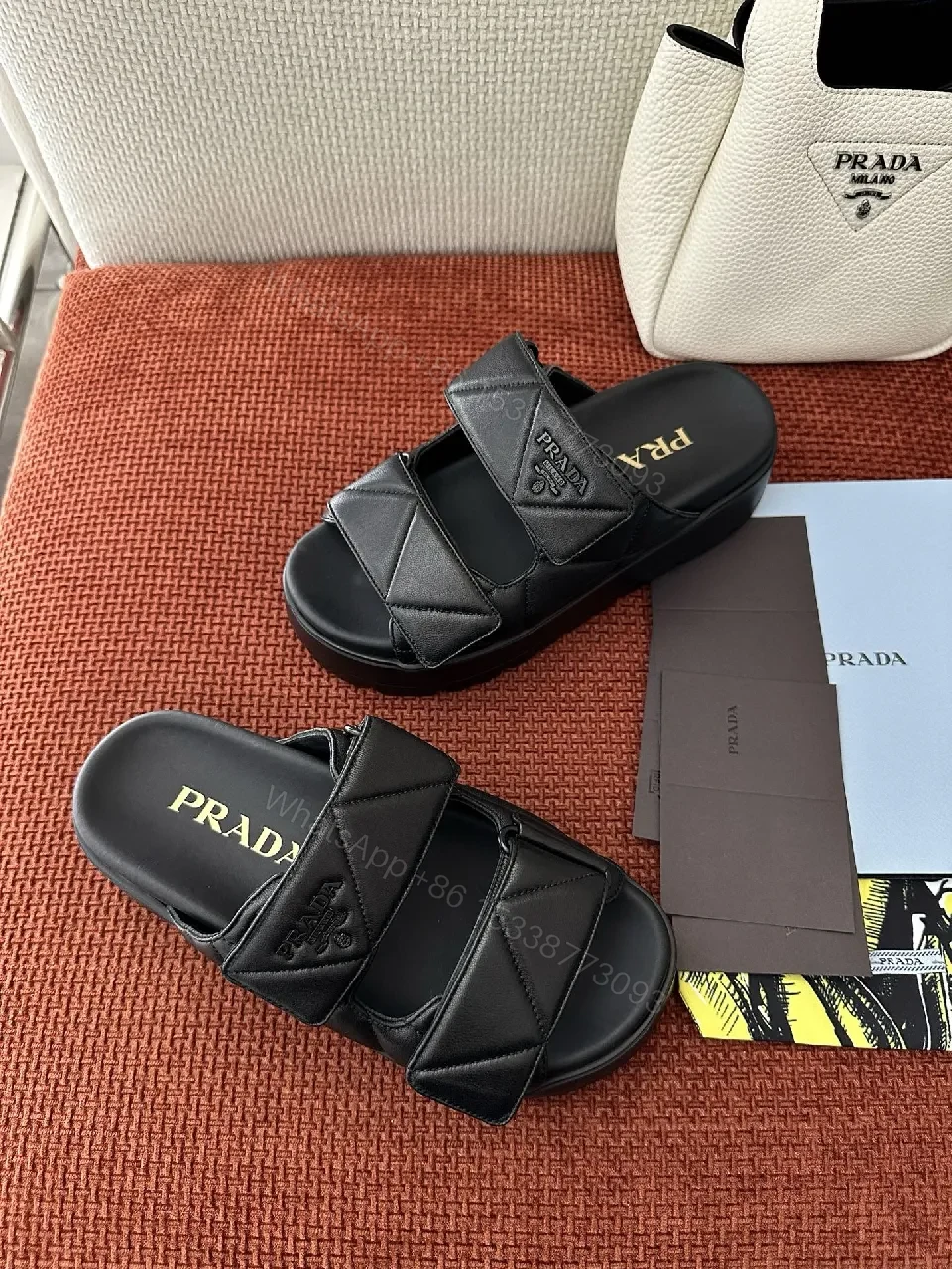 View 5 of Black Quilted Leather Slides | Structured Straps | All-Day Comfort