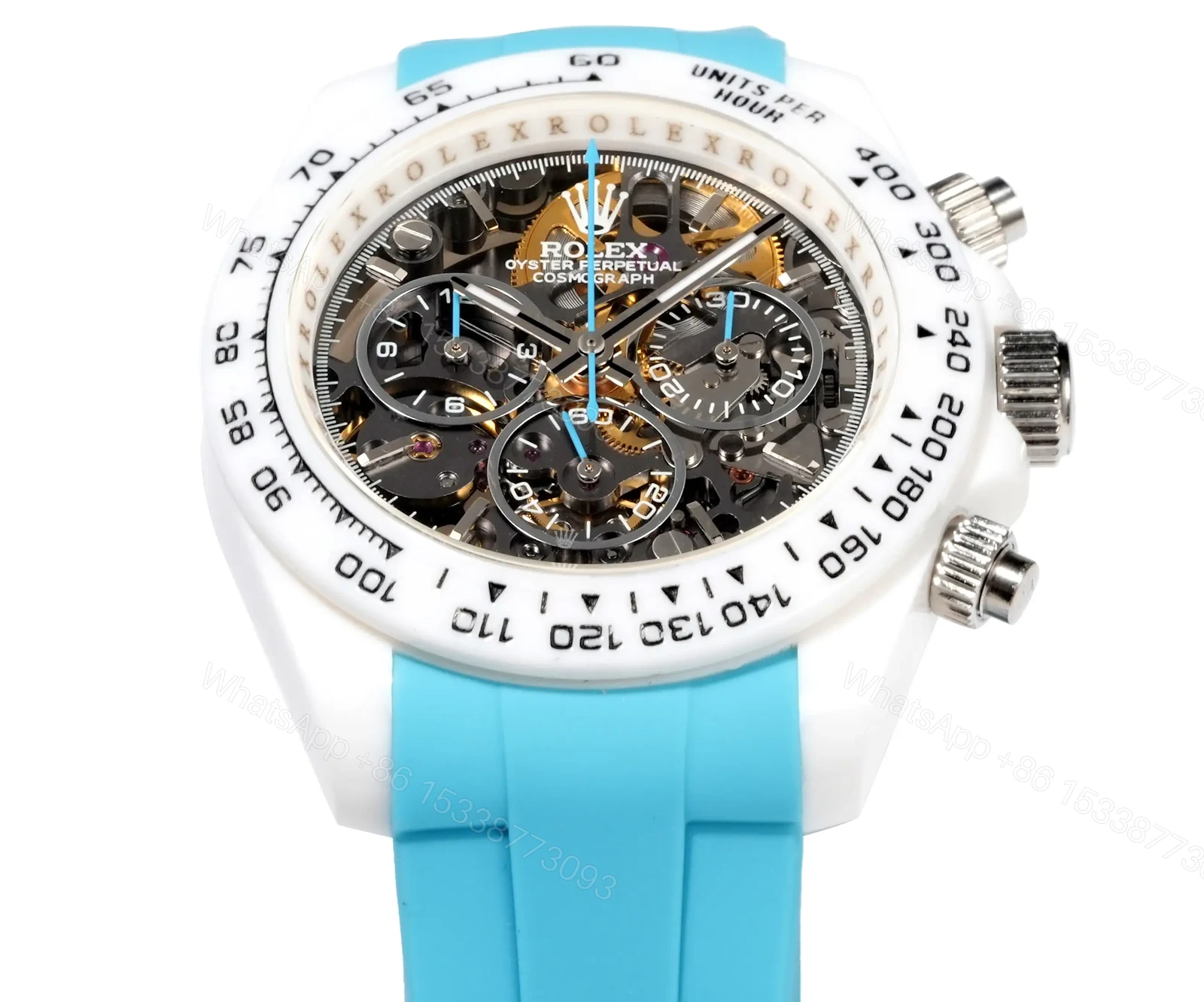 View 4 of Best Rolex Daytona Turquoise Rubber Strap replica 40MM White Ceramic Case Edition RG-DAYTONA-TURQUOISE-RUBBER-WHITE-40