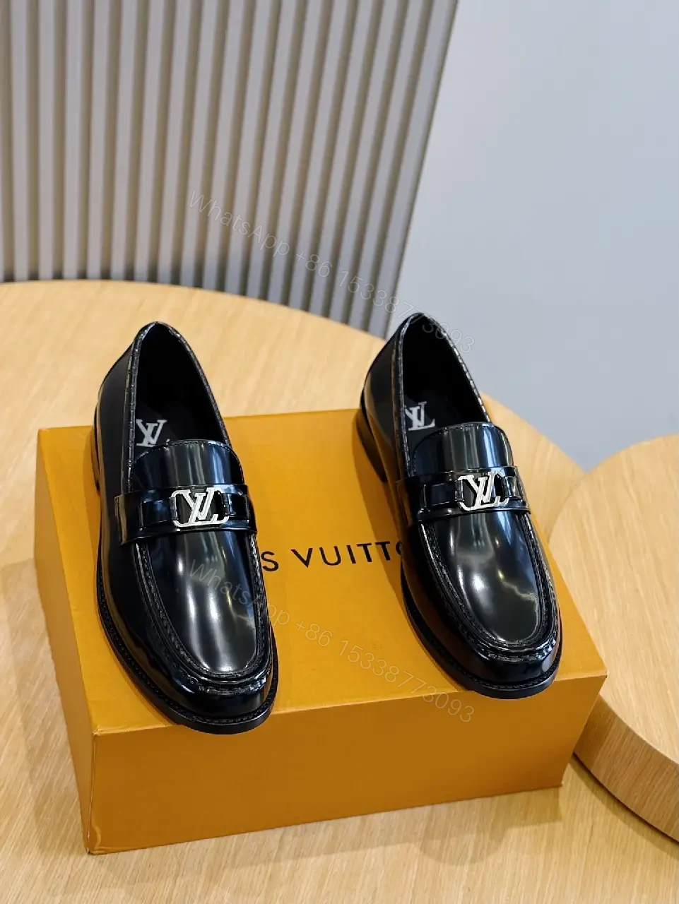 View 5 of Black Patent Leather Loafer Elegant buckle Louis Vuitton Style Shoes