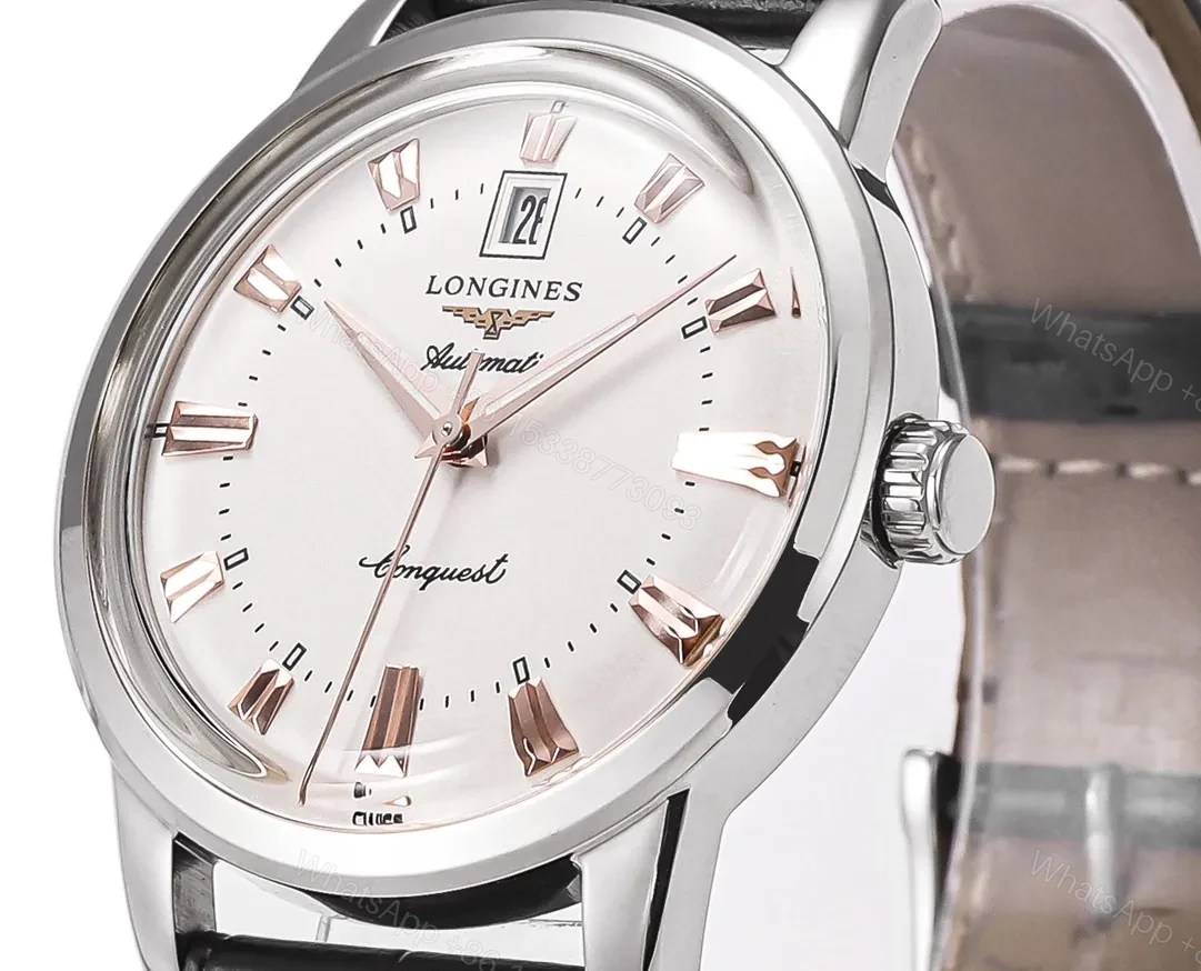 View 4 of Longines Conquest Classic Re Edition Cyclops Watch Silver Dial Black Leather Strap 40mm Case Automatic Movement