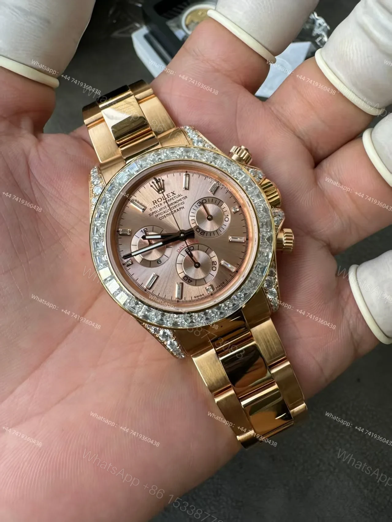 View 25 of Rolex Super Clone Daytona 126595TBR 1:1 Replica Watch – 18K Rose Gold Diamond Beze 4131 movement