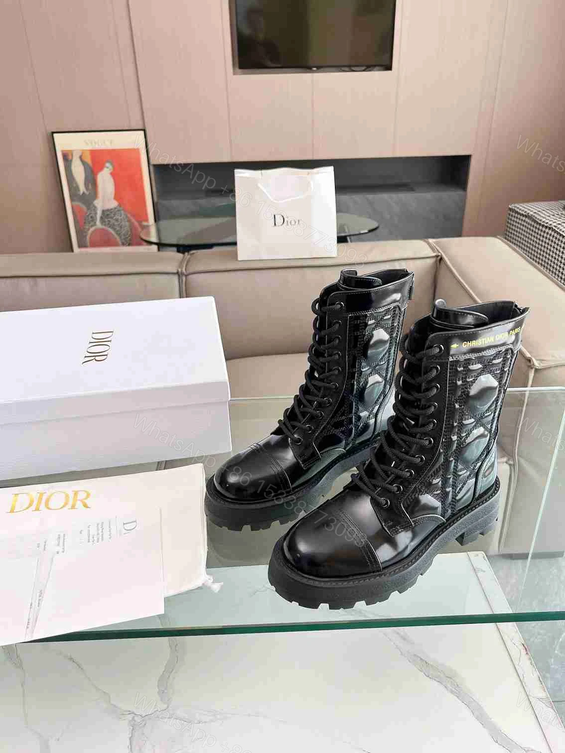 View 2 of DIOR D UNIT ANKLE BOOT QUILTED CANNAGE CALFSKIN BLACK KCI995CQC S900