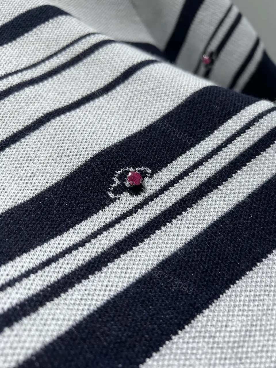 View 2 of Chanel-Influenced Striped Knit Top with Subtle Embellishments