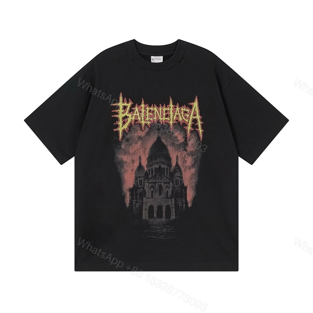 Balenciaga Clothes Paris Sacré-Cœur Basilica Printed T-shirt Black/Pink — view 2
