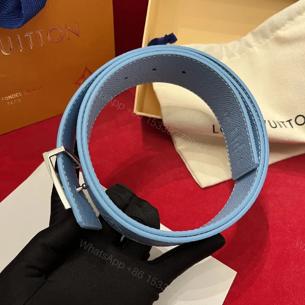 View 6 of Light-Blue Monogram Belt: Structured Luxury Everyday Elevation
