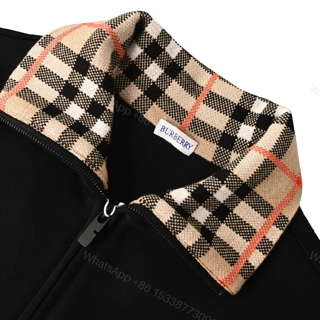 View 5 of Cozy Luxe Half-Zip Sweatshirt with Check Collar, Black, Premium Fleece, Modern