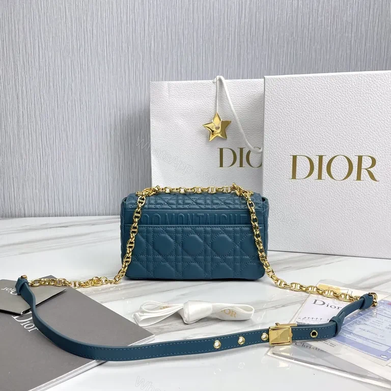 View 7 of Teal Quilted Mini Bag with Gold Dior Hardware - Crossbody Luxury