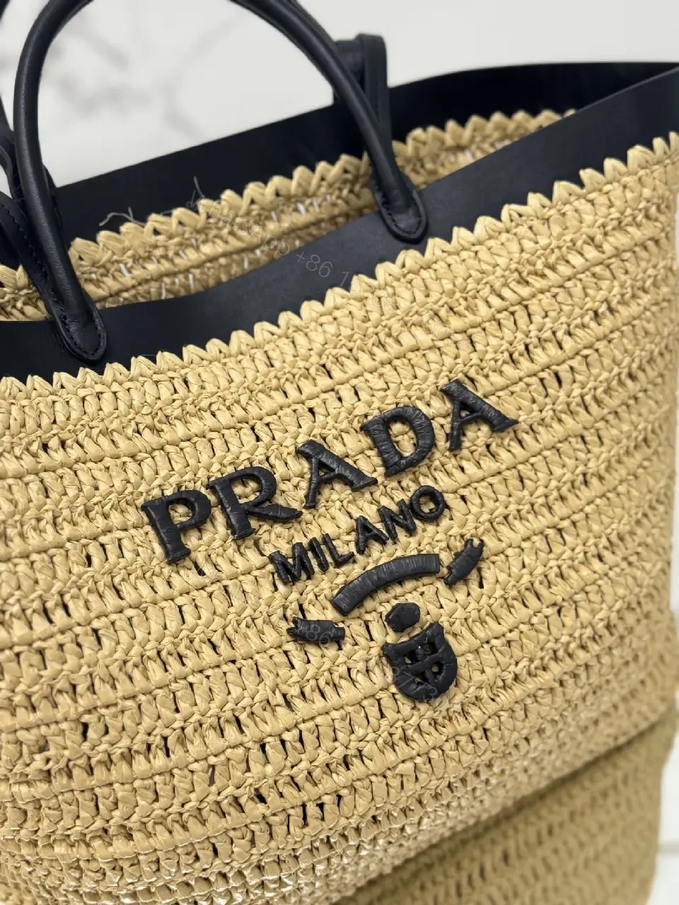 View 8 of Nautical Raffia Tote with Black Leather Trim: Everyday Luxury