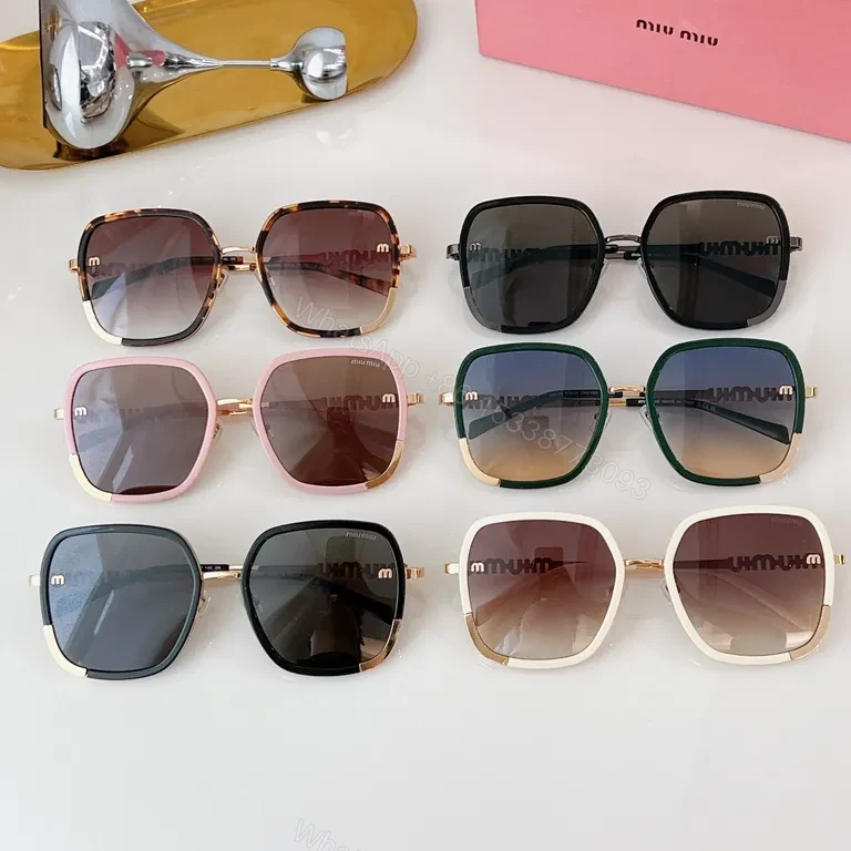 View 8 of Lux Black & Gold Rim Sunglasses with Miu Miu Hardware