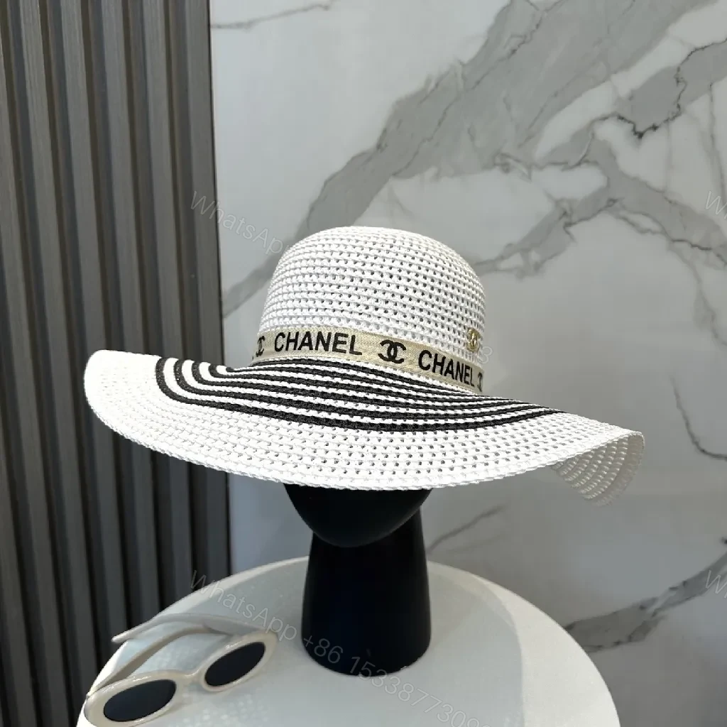 View 2 of White Straw Hat with Chanel-Inspired Band, Wide Brim, Luxe Comfort
