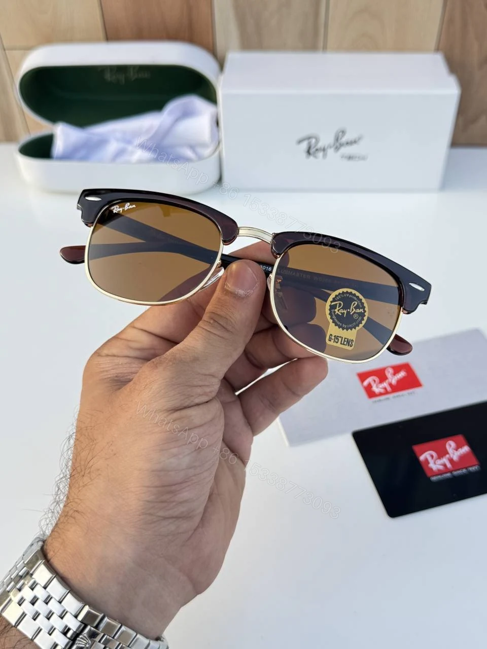 View 2 of First Copy RayBan 3016 Brown Gold Premium Sunglasses Luxury Fashion Eyewear