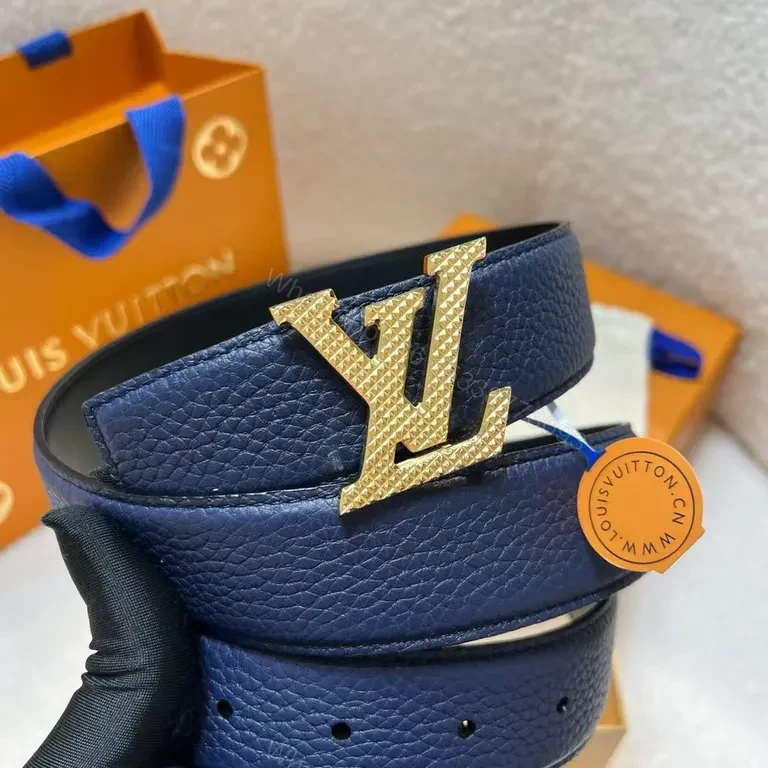 View 6 of Bold Navy Leather Belt with LV Buckle â€“ Modern Everyday Luxury