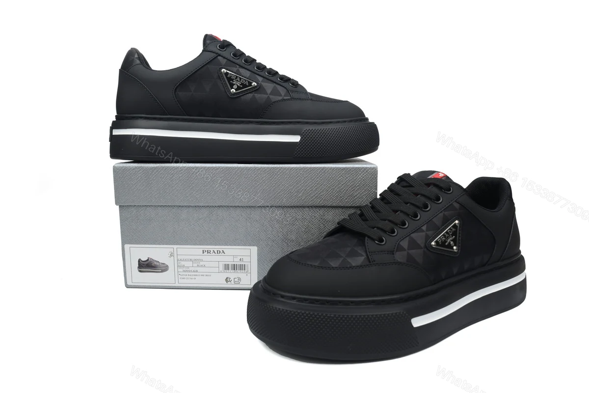 View 2 of Prada Platform Sneakers Black Plaid
