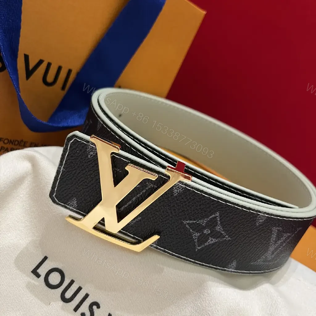 View 10 of Black Leather Luxury Belt with LV Logo Buckle