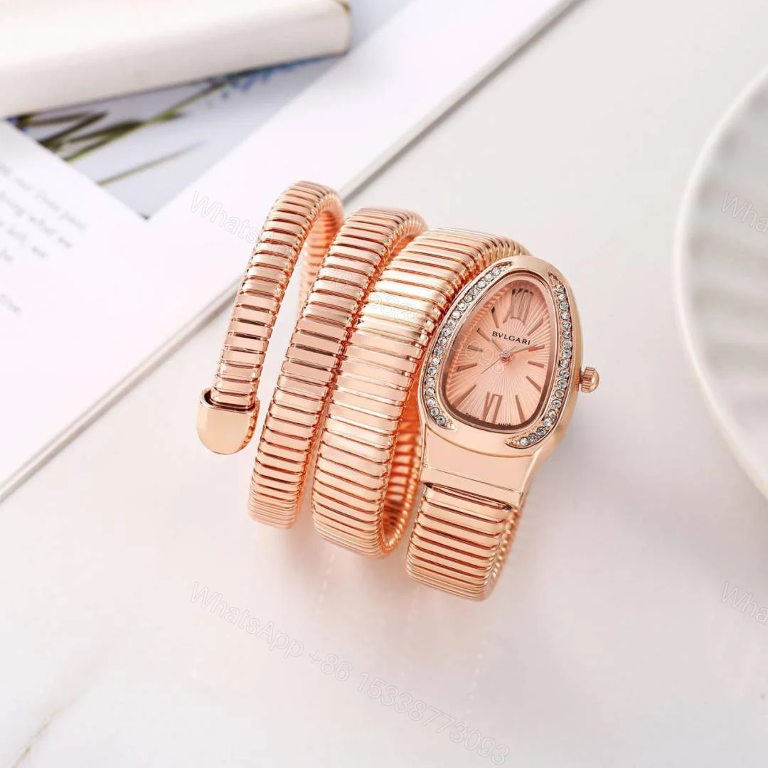 First Copy Bvlgari Serpenti Rose Gold Diamond Bezel Watch For Women — view 1
