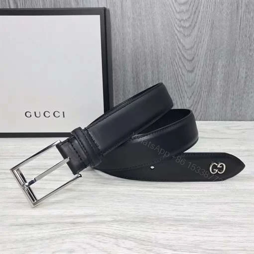 View 4 of GUCCI LEATHER BELT WITH GG DETAIL – B46