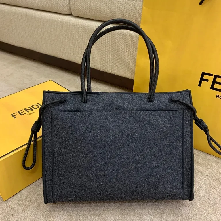 View 2 of Charcoal Wool Tote: Bold Fendi Logo, Structured Luxury Bag