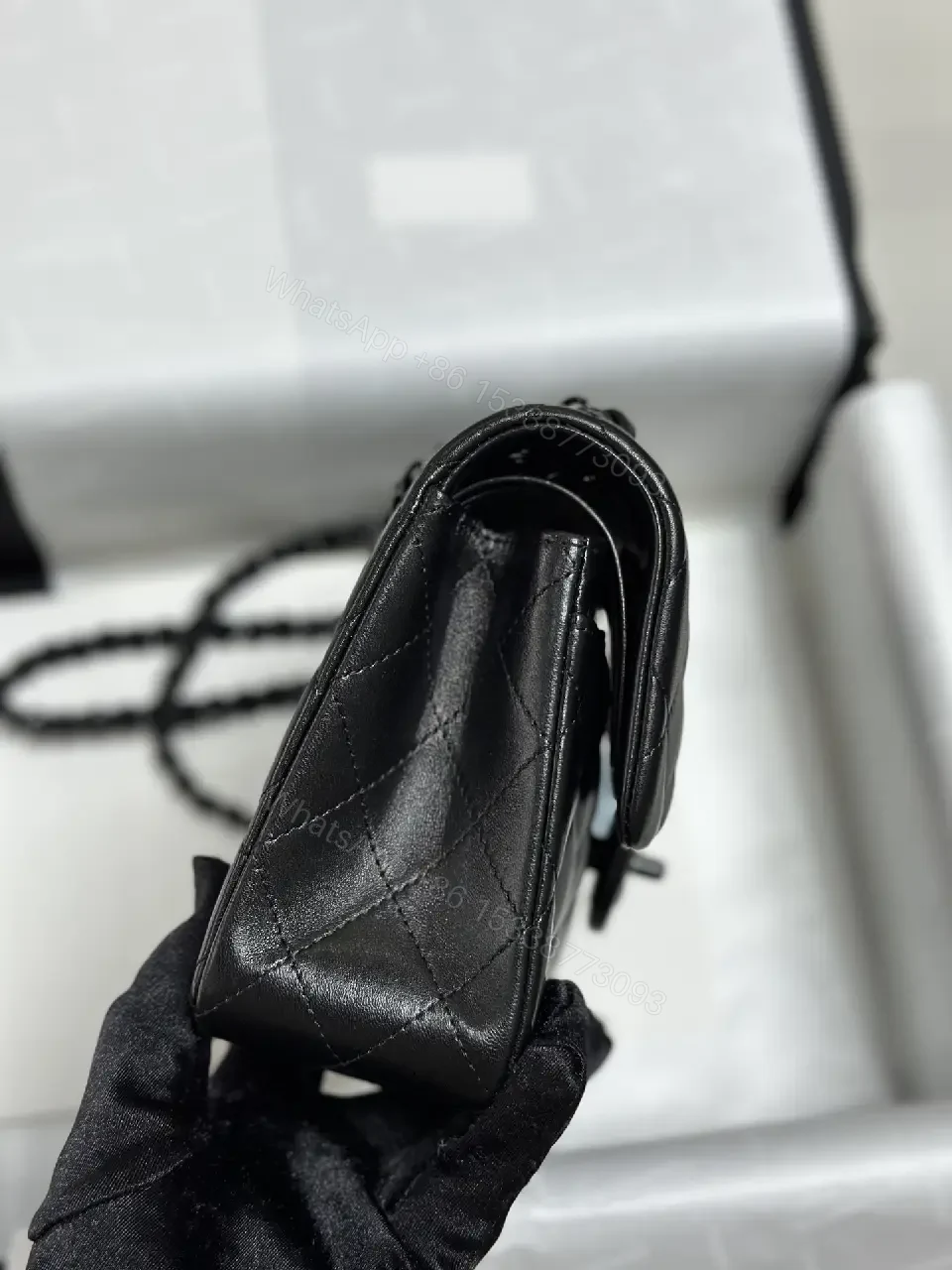 View 2 of Black Diamond Quilted Flap Bag with Chain Strap, Chanel-Inspired