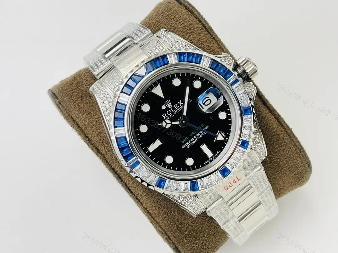 View 2 of Rolex GMT-Master II Blue Diamond Paved Bezel Oyster Bracelet 40mm RLX-GMT-BLU-DIA-PAV40-OYS