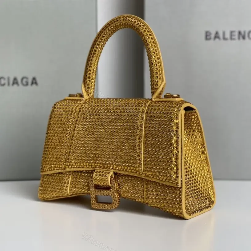 View 8 of 高仿Balenciaga*Hourglass系列沙漏包滿鑽金色XS