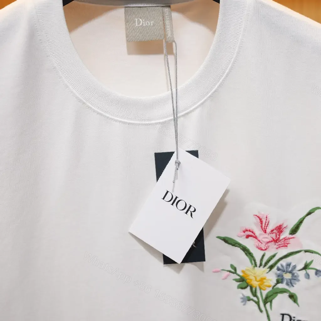 View 5 of White Cotton Tee Floral Embroidered Round-Neck Shirt