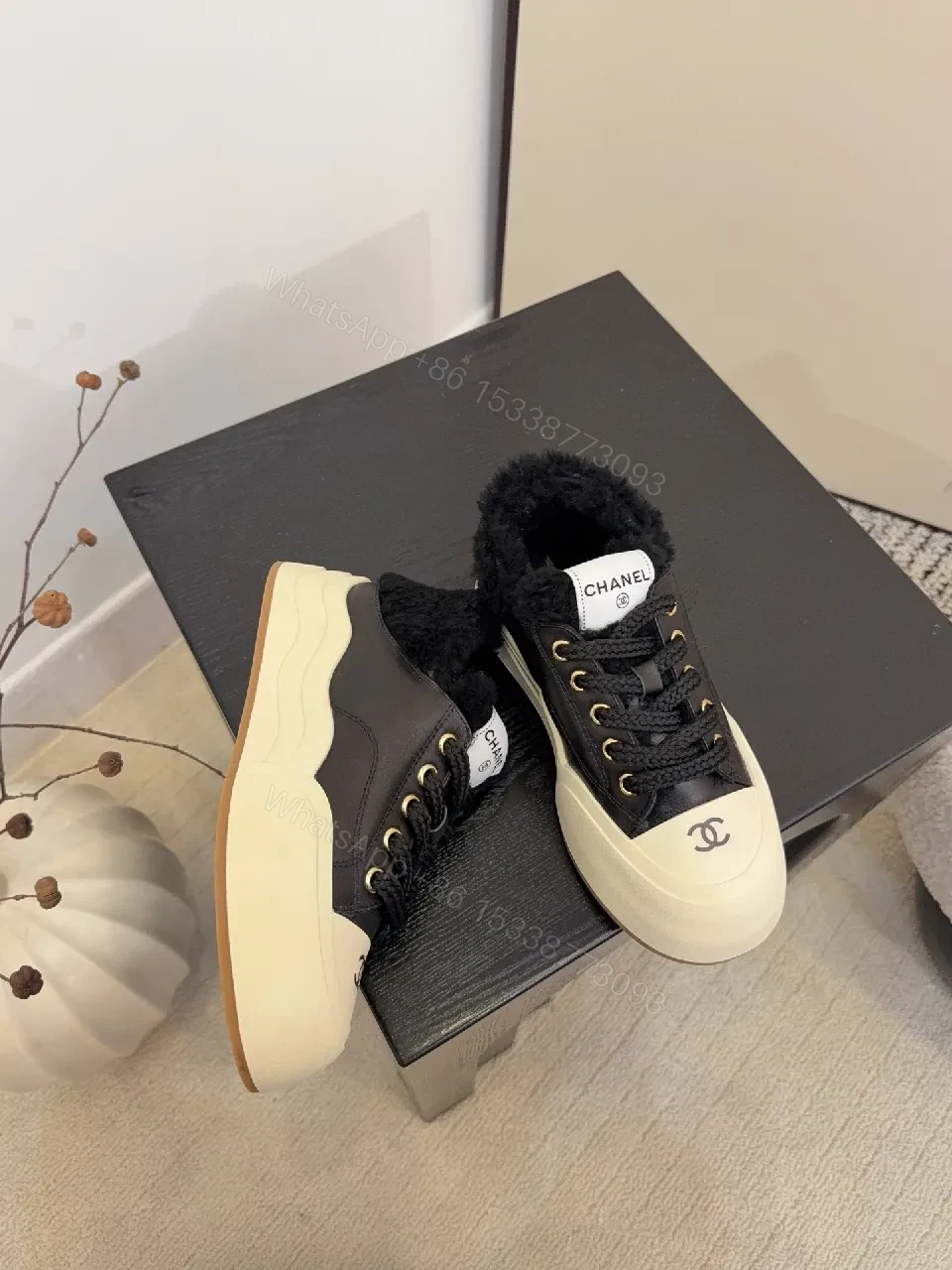 View 8 of Chic Leather High-Top Sneakers with Plush Warmth and Accents