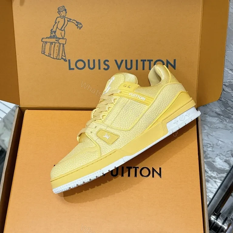 View 6 of Yellow LV-Accent High-Tops: Premium Leather-Synthetic Sneakers