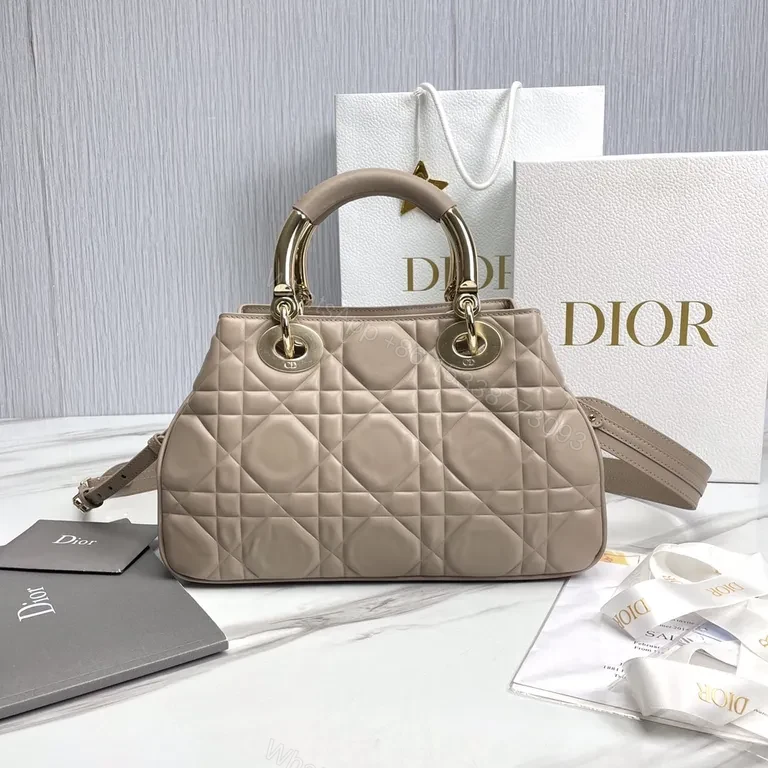 View 2 of Taupe Soft-Soled Luxury Satchel: Quilted, Structured Dior-Inspired Bag