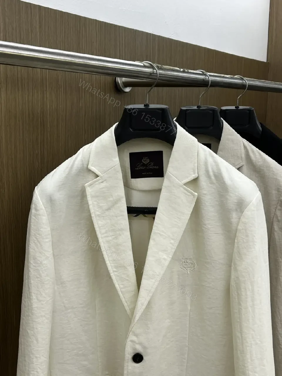 View 5 of Cream Linen-Texture Tailored Blazer with Dual Black Buttons