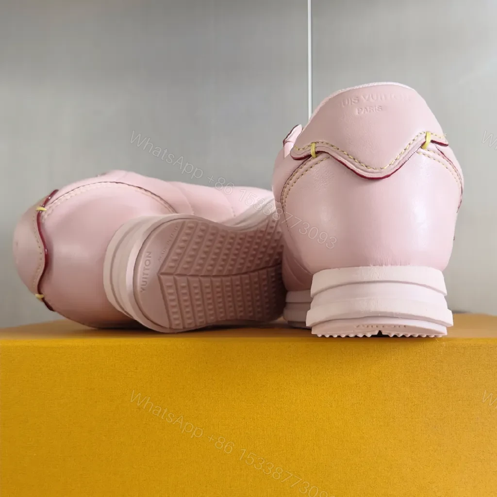 View 3 of Soft Pink Leather High-Tops with Subtle LV-Inspired Detailing