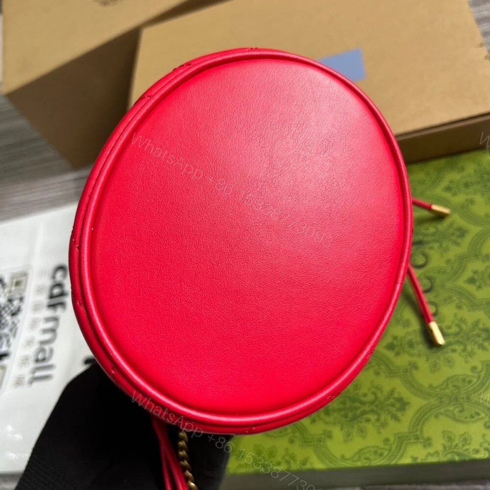 View 7 of Gucci GG Marmont Matelassé Chevron Mini Bucket Bag Red 13Cm 575163 DTDHT 6832