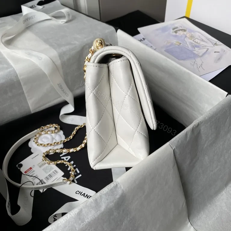 View 3 of Chanel-inspired Quilted Lambskin Flap Bag with Pearl Chain