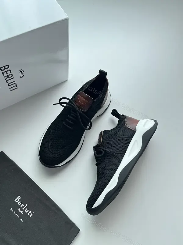 Black knit sneakers with leather trim for everyday luxury and comfort — view 1