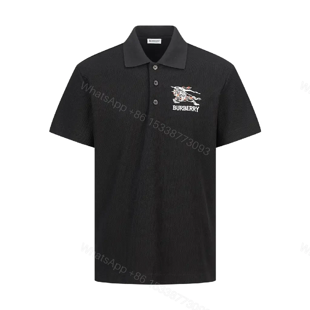 View 9 of Black Cotton Polo with Burberry Logo Embellishment Shirt