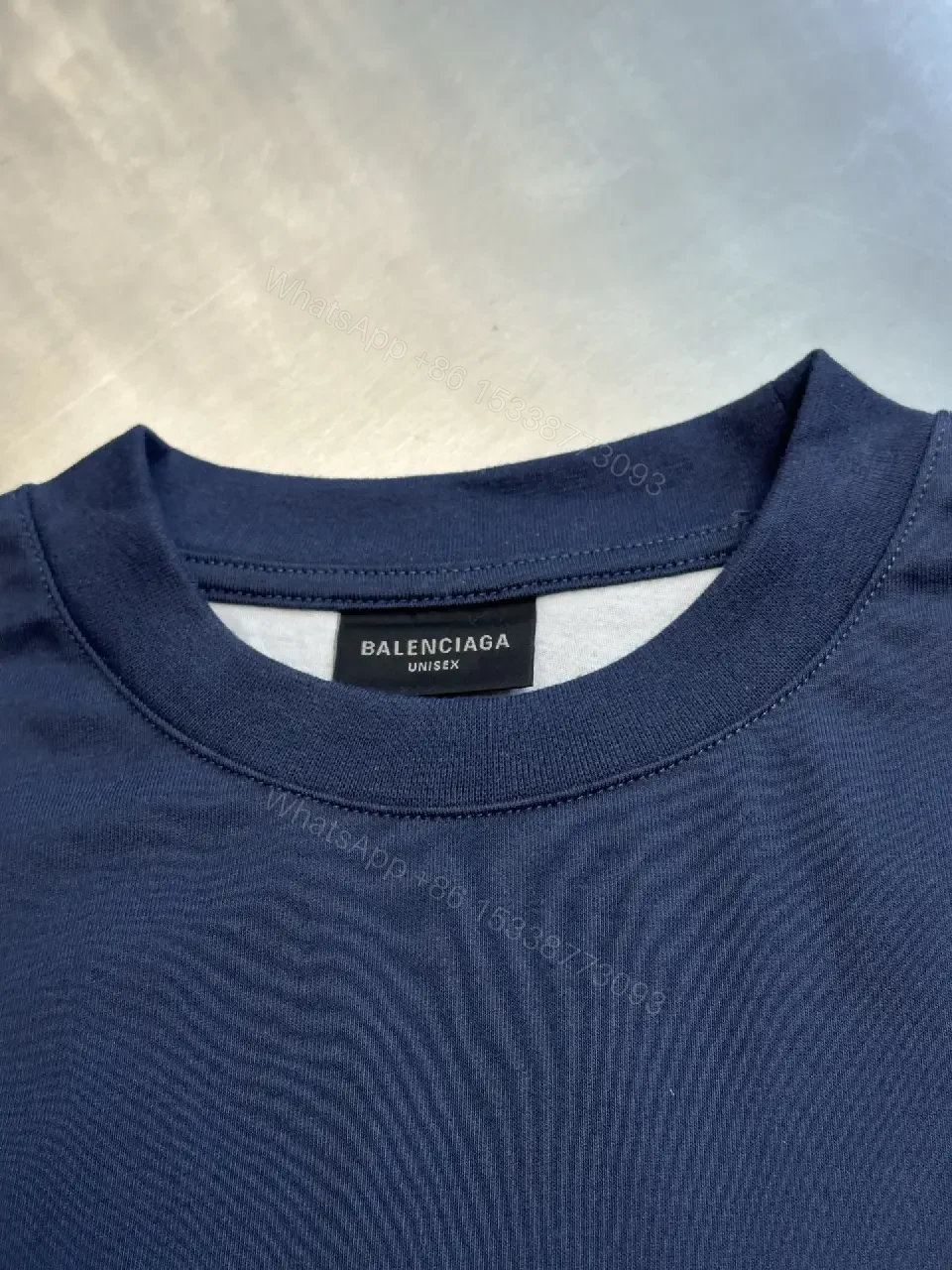 View 10 of Navy Cotton Oversized Tee with Balenciaga Logo Feature