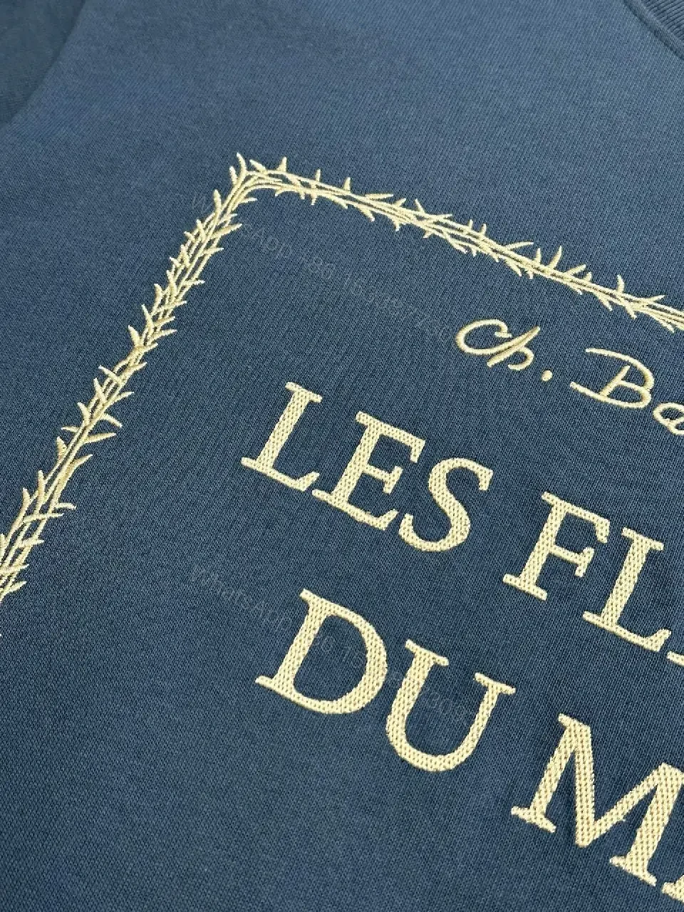 View 3 of Blue Cotton Tee: Framed Script Detail, Oversized Luxury Streetwear